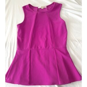 Boston Proper Womens XS Magenta Pink Sleeveless Peplum Top Stretch Knit Seamed